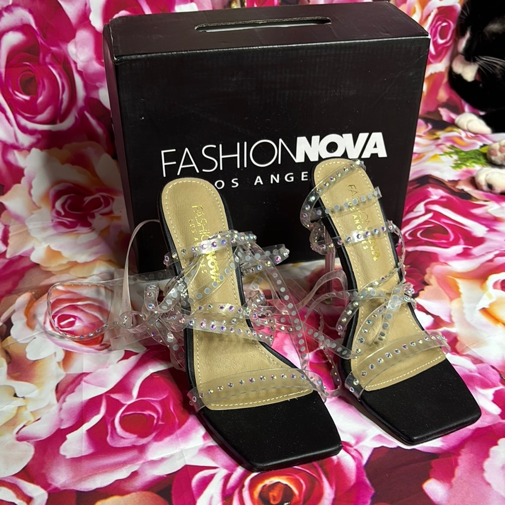 Fashion Nova Women's Clear Studded Prom Heels